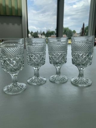 Crystal Stemware Glasses Vintage Diamond Cut Wexford By Anchor 4 Oz.  Set Of 4