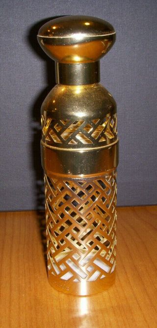Vintage Guerlain Shalimar Gold Lattice Bottle Cover Holds 3.  1 Oz.  Spray Bottle