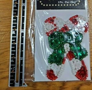 Vintage Red Green Christmas Candy Cane Sequin Applique