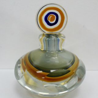 Fifth Avenue Crystal Art Glass Orange & Blue Perfume Bottle With Stopper