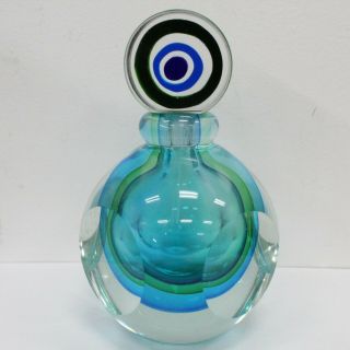 Fifth Avenue Crystal Art Glass Blue & Green Perfume Bottle With Stopper
