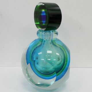 Fifth Avenue Crystal Art Glass Blue & Green Perfume Bottle with Stopper 2