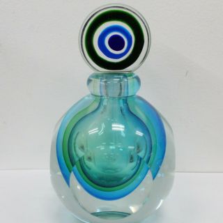 Fifth Avenue Crystal Art Glass Blue & Green Perfume Bottle with Stopper 3