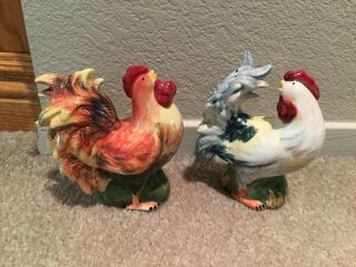 Vintage Ceramic Rooster And Hen Chicken Salt & Pepper Shakers