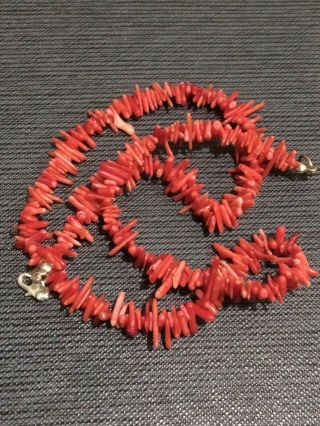 Vintage Natural Red Coral Necklace With Sterling Silver Clasp