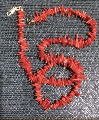 Vintage Natural Red Coral Necklace with Sterling Silver Clasp 2