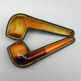 Vintage / Antique Meerschaum Pipe With Amber Stem In Case