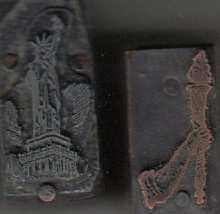 Vintage Wood & Metal Printing Print Block Stamp,  " Statue Of Liberty "