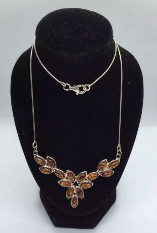 Vintage Sterling Silver 925 Necklace/ Choker With Amber