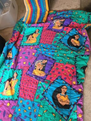 Vintage Disney Pocahontas Twin Bed Comforter Blanket 87”x62” Plus Top Sheet
