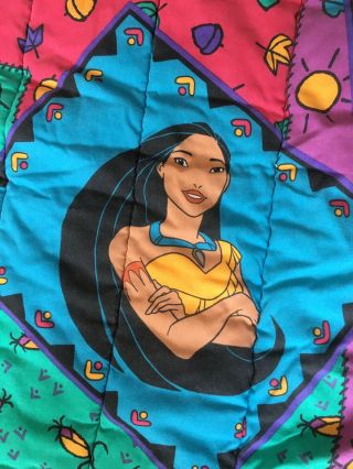 Vintage Disney Pocahontas Twin Bed Comforter Blanket 87”x62” Plus Top Sheet 2