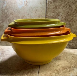 Set Of Three (3) Vintage Tupperware Harvest Colors Nesting Storage Bowls No Lids