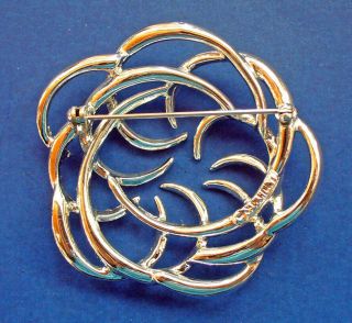 Sarah Coventry PIN Vintage SWIRLS Textured Silver Tone LARGE Round Brooch Signed 2