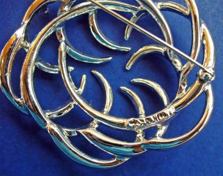 Sarah Coventry PIN Vintage SWIRLS Textured Silver Tone LARGE Round Brooch Signed 3