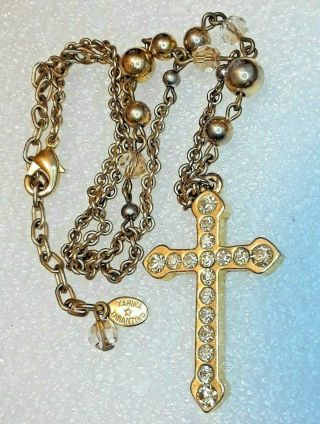 Vintage Signed Tarina Tarantino Gold Tone Chain Necklace With Cross,  3 More