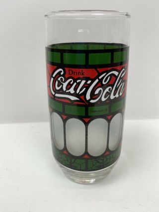 Vintage Drink Coca Cola Red Green Frosted Stained Glass Style 6 " Tall Tumbler