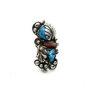 Vintage Sterling Silver Navajo Turquoise And Coral Ring 28