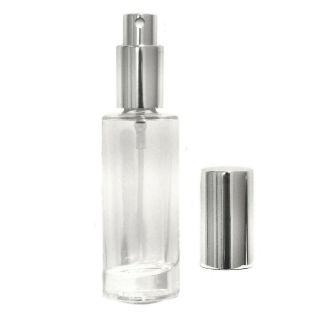 Perfume Glass Bottle,  Silver Cap Lid,  Spray Atomiser.  30ml Empty Clear Bottles