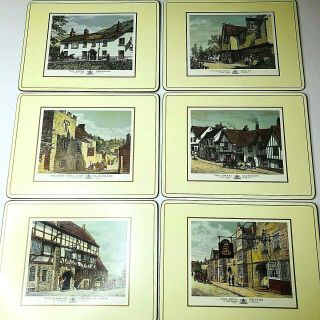 Pimpernel Place Mats Set Of 6 Box Cork Back English Inn Village 9 " X 12 " Vintage