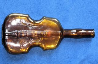 Vintage Brown Glass Violin Bottle,  Vase,  Cello Bottle 10 " Tall Amber Viobot
