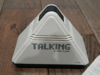 Vintage 1980s White Talking Alarm Clock T - 10 Triangle and 2