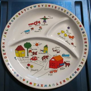 Anacapa Vintage Melamine Divided Childs Grill Plate Abc 123 Farm Characters 1987