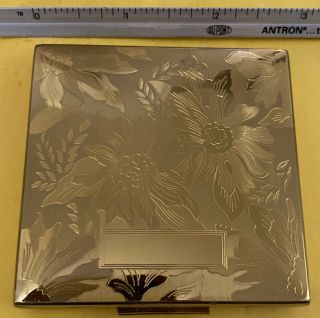 Vintage Elgin American Gold Tone Makeup Powder Compact Mirror Flowers