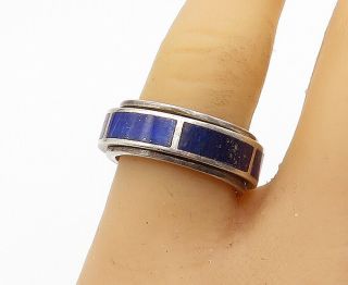 Dtr Jay King 925 Silver - Vintage Lapis Lazuli Inlay Band Ring Sz 8 - R16379