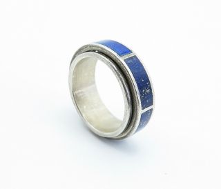 DTR JAY KING 925 Silver - Vintage Lapis Lazuli Inlay Band Ring Sz 8 - R16379 3