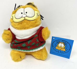 Vintage 1981 Dakin Garfield 6 " Plush With Holiday Christmas Sweater,  Stuffed Toy