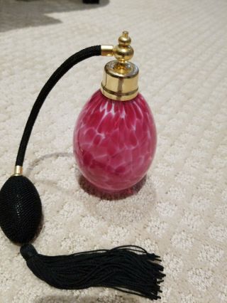 Pink Art Glass Vintage Perfume Bottle With Atomizer