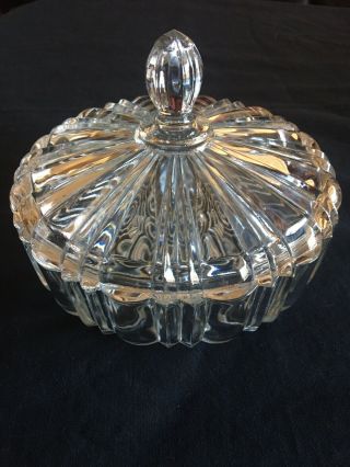 Vintage Clear Glass Powder Puff Jar W/ Lid Or Trinket Box