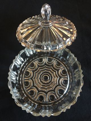 Vintage Clear Glass Powder Puff Jar w/ Lid Or Trinket Box 2