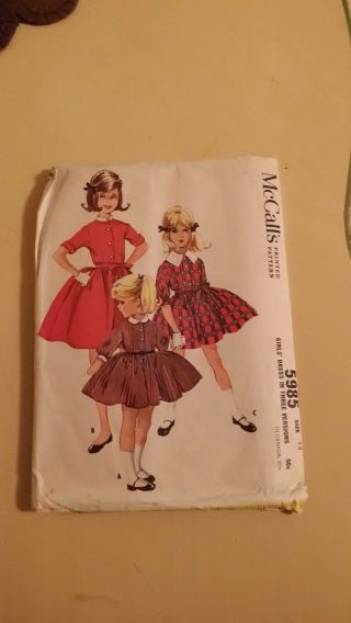 Vintage Mccalls Girls Dress Pattern 5985 Size 12