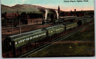 Ogden Ut Utah Union Depot Train Yard Great Vintage Railroad Postcard E3