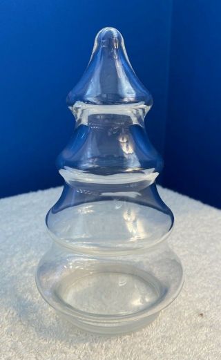 Vtg Clear Glass Christmas Tree Candy Jar Canister 6 " 4 Tier W Plastic Bottom Lid