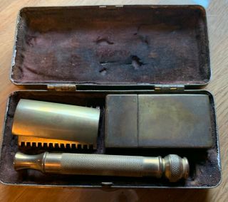 Vintage Gillette Solid Brass Pocket Safety Razor With Case And Razor Box
