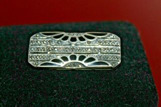 Marcasite Sterling Silver Vintage Art Deco Pin,  Brooch With Onyx Stone
