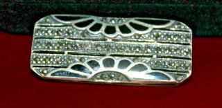Marcasite Sterling Silver vintage art deco Pin,  Brooch with Onyx Stone 2