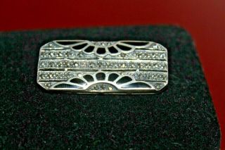 Marcasite Sterling Silver vintage art deco Pin,  Brooch with Onyx Stone 3