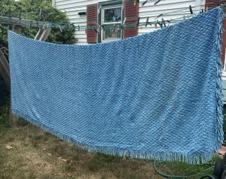 Vtg 1950 - 60’s Twin Size Blue Chenille Bedspread Blanket For Use Or Crafts