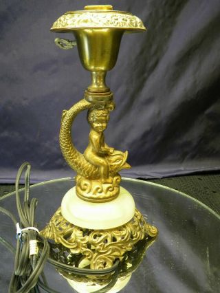 Vintage Brass And Fancy Cast Metal Cherub - Koi Table Lamp