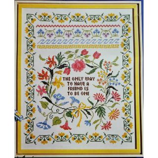 THE WAY TO HAVE A FRIEND Sampler Vtg Stamped Cross Stitch Kit 16 
