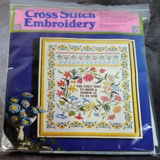 THE WAY TO HAVE A FRIEND Sampler Vtg Stamped Cross Stitch Kit 16 