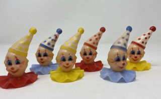 6 Vintage Wilton Clown Cake Cupcake Toppers Decorations,  Birthday Circus,  Picks