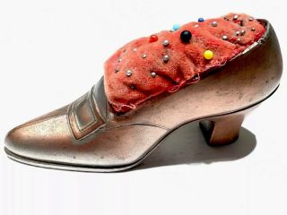Rare Antique Vintage Authentic Red Sewing Shoe Pin Cushion