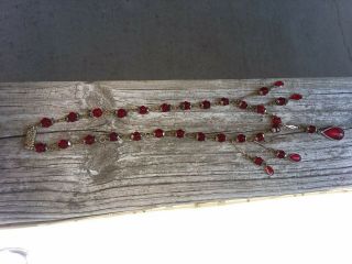 Vintage Red Glass Faceted Necklace Late 1800 