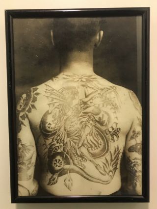 Vintage Tattoo Photograph Old School Backpiece Flash Framed Print