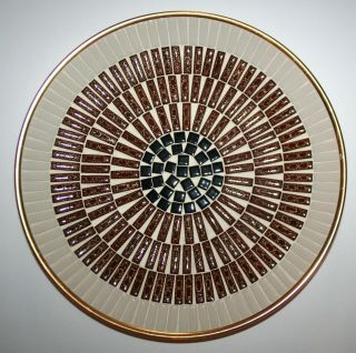 Vintage 12 " Mid Century Tile Mosaic Bowl Plate Platter Mid Mod Mcm Neutral Gold