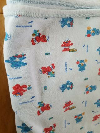 Vintage Sesame Street Elmo & Cookie Monster Lt Blue Baby Blanket 29 